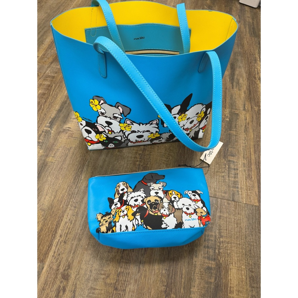 Marc Tetro Blue Dog Print Tote Bag and Matching Cosmetic‎ Pouch Set Please Read